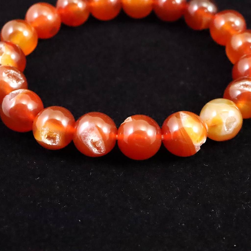オレンジ瑪瑙　カーネリアン 笑口 ジオード カーネリアン赤瑪瑙 10mm玉ブレスレット 27.5g 【榎本