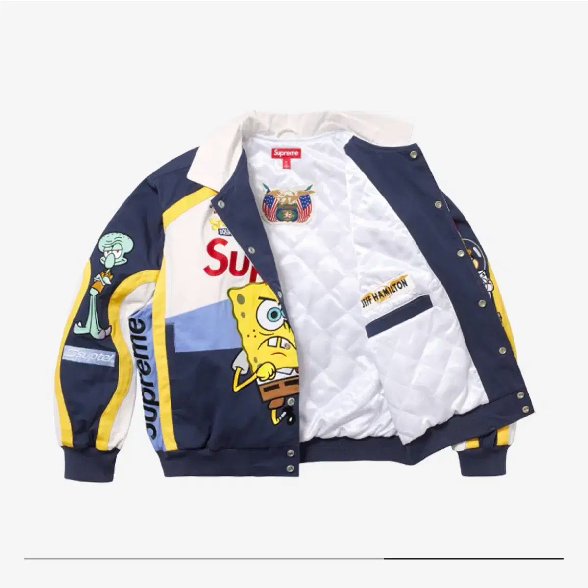 シュプリームxスポンジ・ボブ ジェフ・ハミルトン レーシングジャケット「ブラック Supreme x SpongeBob SquarePants Jeff Hamilton Racing Jacket