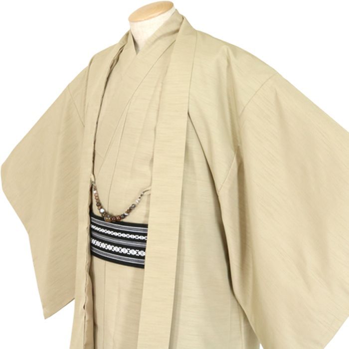 メンズ袷着物 羽織 2点セット ベージュ 砂色 Mサイズ