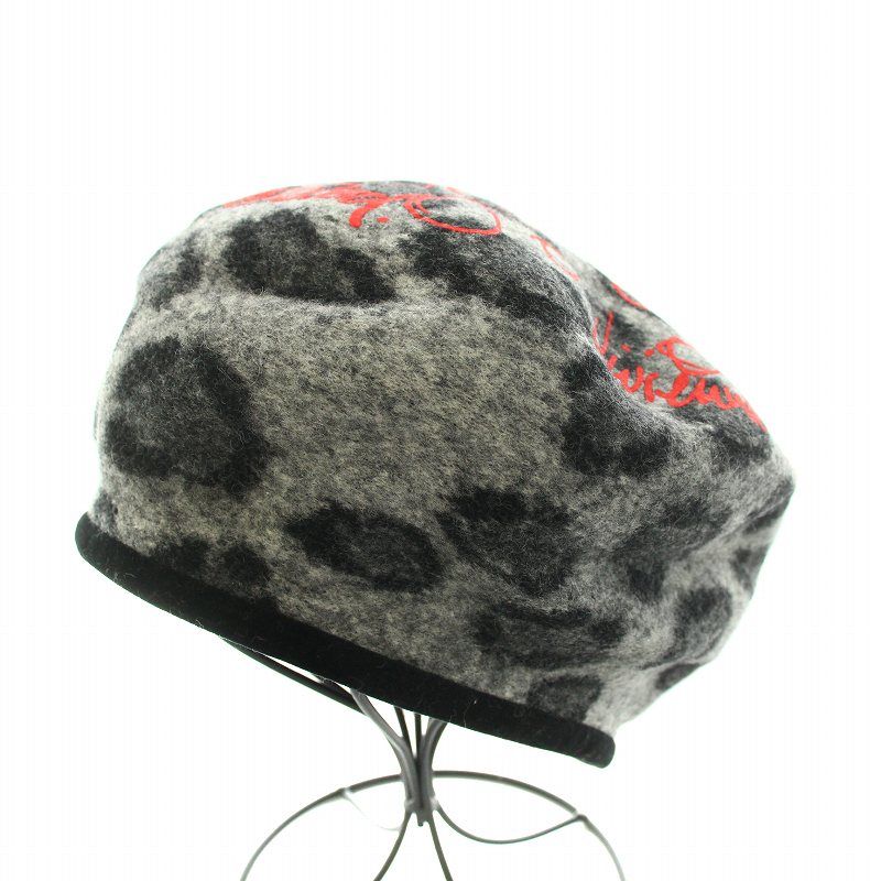 ヴィヴィアンウエストウッド レオパード ベレー帽 オーブ グレー 黒 ヒョウ柄 ヴィヴィアンウエストウッド レオパード ベレー帽 オーブ グレー 黒