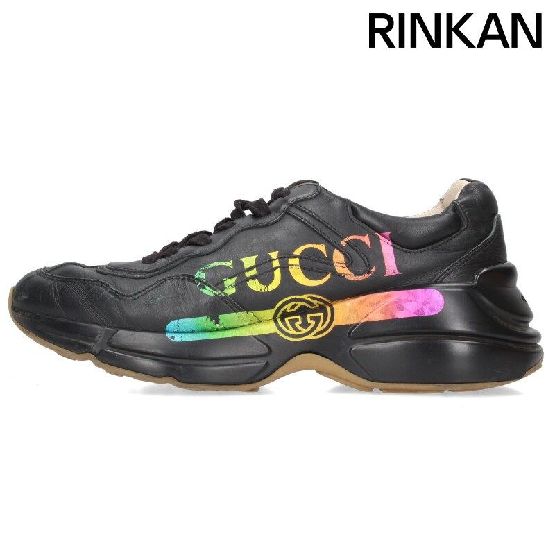 グッチ サイズ:6.5  RYTHON 552851 レインボーロゴローカットスニーカー 中古 BS99 グッチ RYTHON/552851 レインボーロゴローカットスニーカー メンズ 6.5