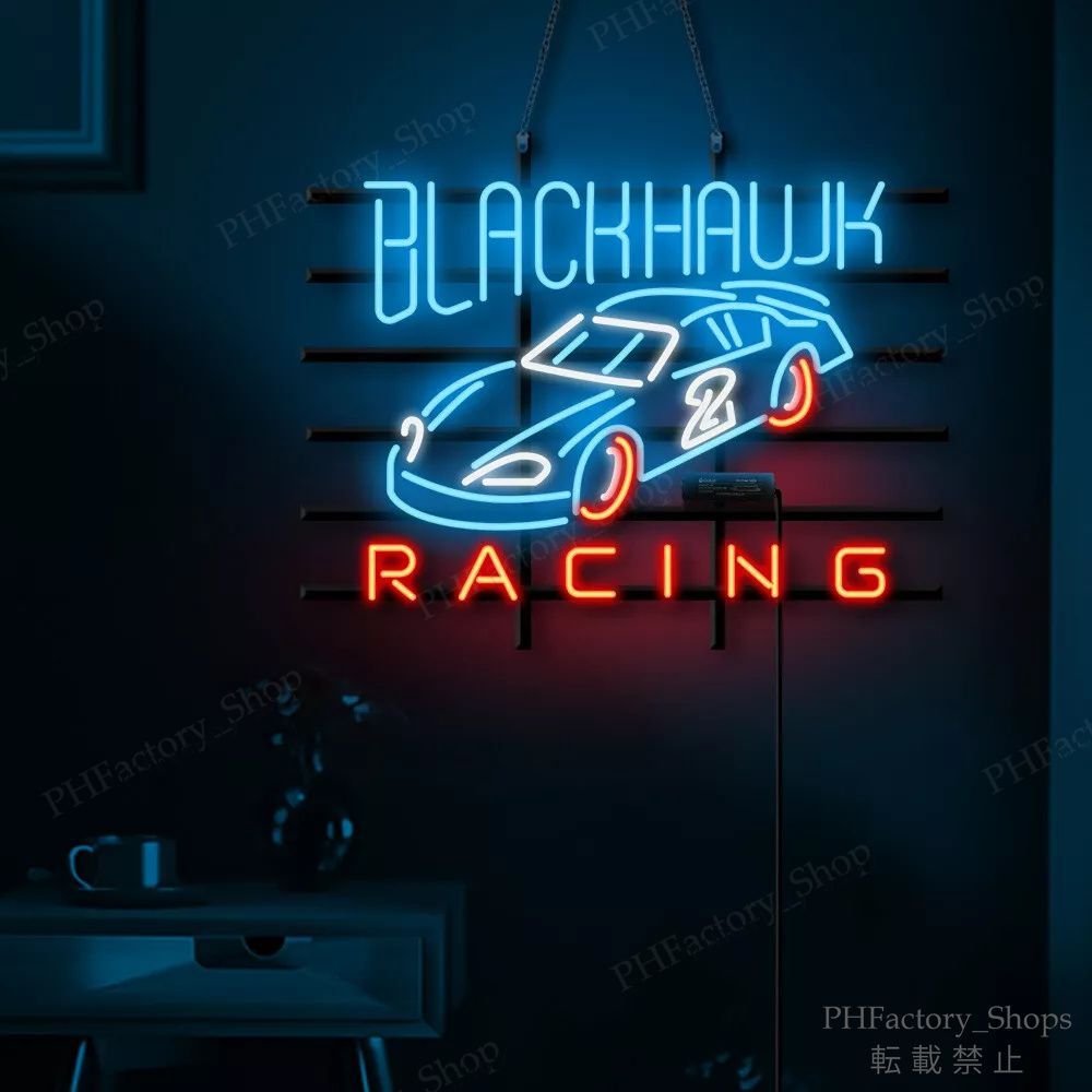 ネオンサイン BLACKHAWK Racing Car ネオン管 ネオンサイン インテリア 照明 店舗装飾 室内装飾 照明 広告用看板 BAR シューズショップ
