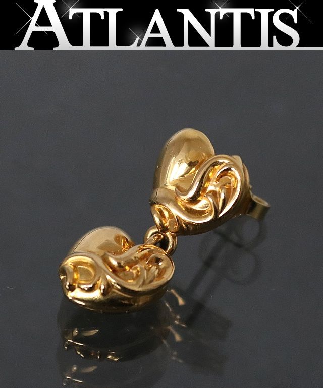 CHROME HEARTS 銀座店 クロムハーツ 美品 22K ダブル ハート ドロップ ピアス ゴールド 97891