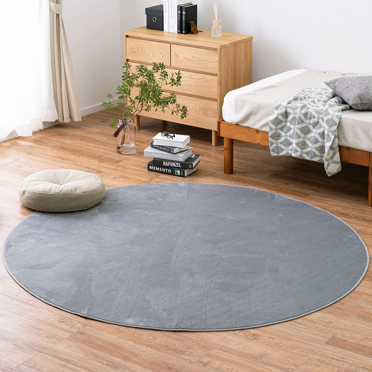 グレー_直径約185cm_メレンゲタッチ 萩原 ラグ ホットカーペットカバー グレー 直径約185cm メレンゲタッチラグ 洗濯機で洗える ホットカーペット 床暖房対応 滑りにくい加工付き 無地