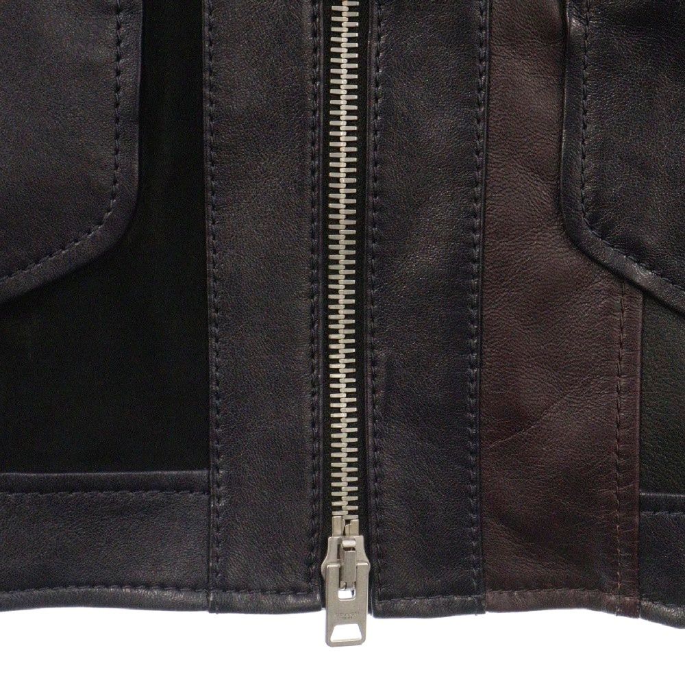 COACH コーチ 1941 パネル切り替え シープ カウ レザー ジップアップジャケット ブラック/パープル 218774 COACH (コーチ) 1941 パネル切り替え シープ カウ レザー ジップアップ