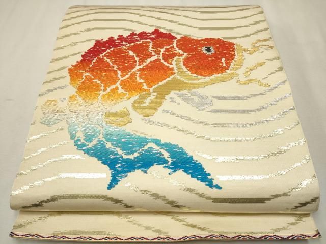 平和屋着物○龍村平蔵製 太鼓柄 本袋帯 名物荒磯瑞錦 金銀糸 正絹 逸品  