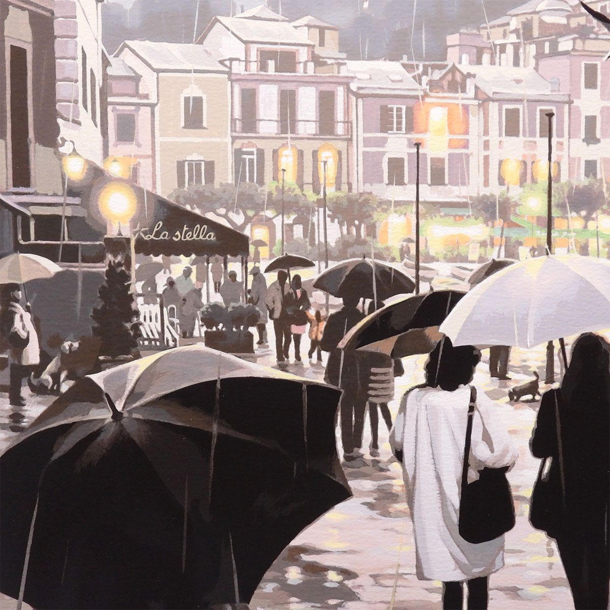 笹倉鉄平雨のポルトフィーノポスター額縁付き 笹倉鉄平 雨の