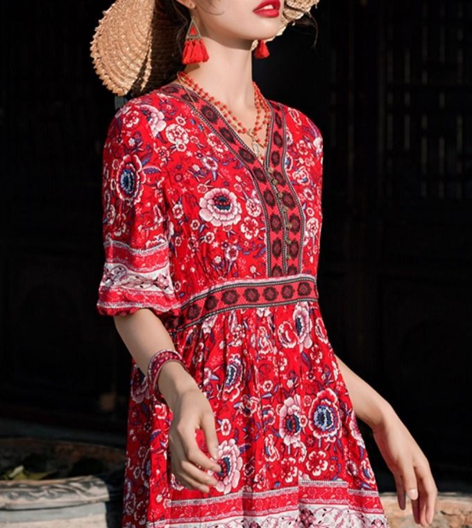 ワンピース エスニック ボヘミアン レッド【0915】