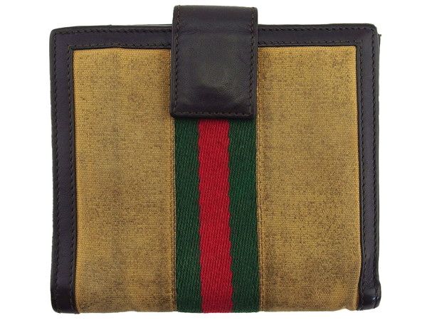 グッチ GUCCI 二つ折り財布 シェリー ダークブラウン×キャメル×グリーン×レッド レディース