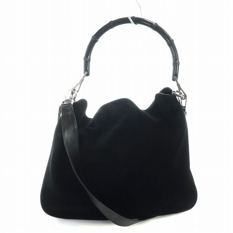 グッチ GUCCI バンブー ハンドバッグ ショルダー 2WAY トート ロゴ スエード 黒 ブラック 001 1577 2404 GY18 |MQ OH