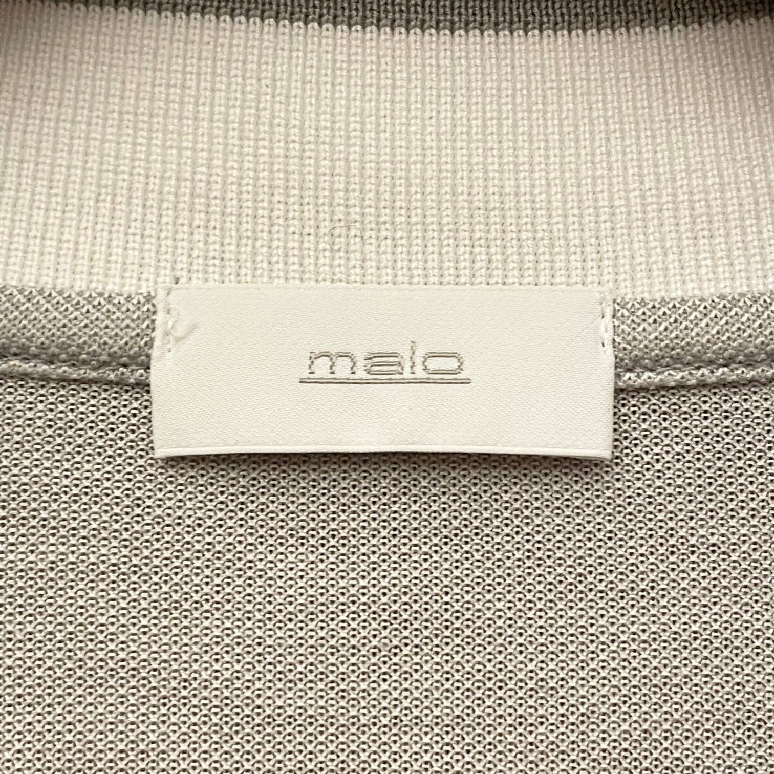 MADE IN ITALY製 malo 襟ライン鹿の子ニットポロシャツ シルバーグレー 