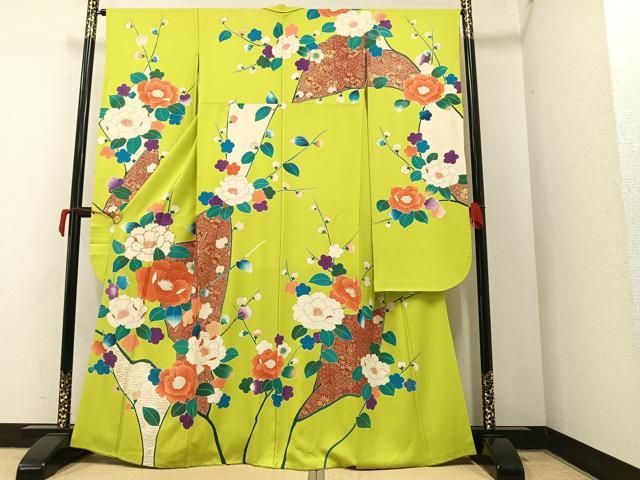 平和屋着物●豪華振袖 枝花文 金彩 正絹 AAAY5603ph