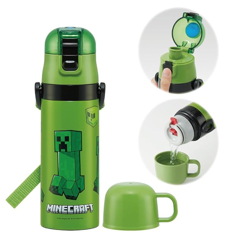 【新着商品】スケーター(Skater) 子供用 ステンレス 水筒 2way 直飲み 470ml コップ飲み 430ml マインクラフト 子供に優しい軽量タイプ 男の子 保温・保冷Minecraft waterbottle スポーツボトル かわいい 