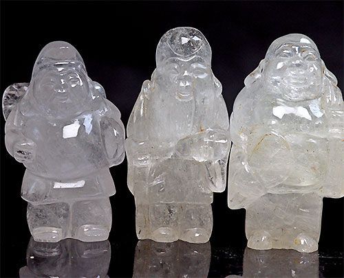 恵比寿天、大黒天　天然水晶の彫刻 天然石彫刻品水晶 大黒天 64g (77)
