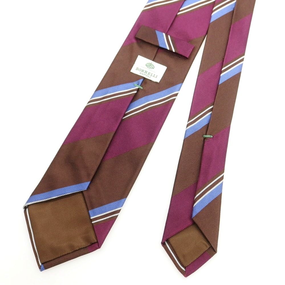 美品　LOUIGI BORRELLI シルク　ブラウン　ストライプ　ネクタイ 中古】ルイジ ボレッリ Luigi Borrelli シルク ストライプ柄ネクタイ