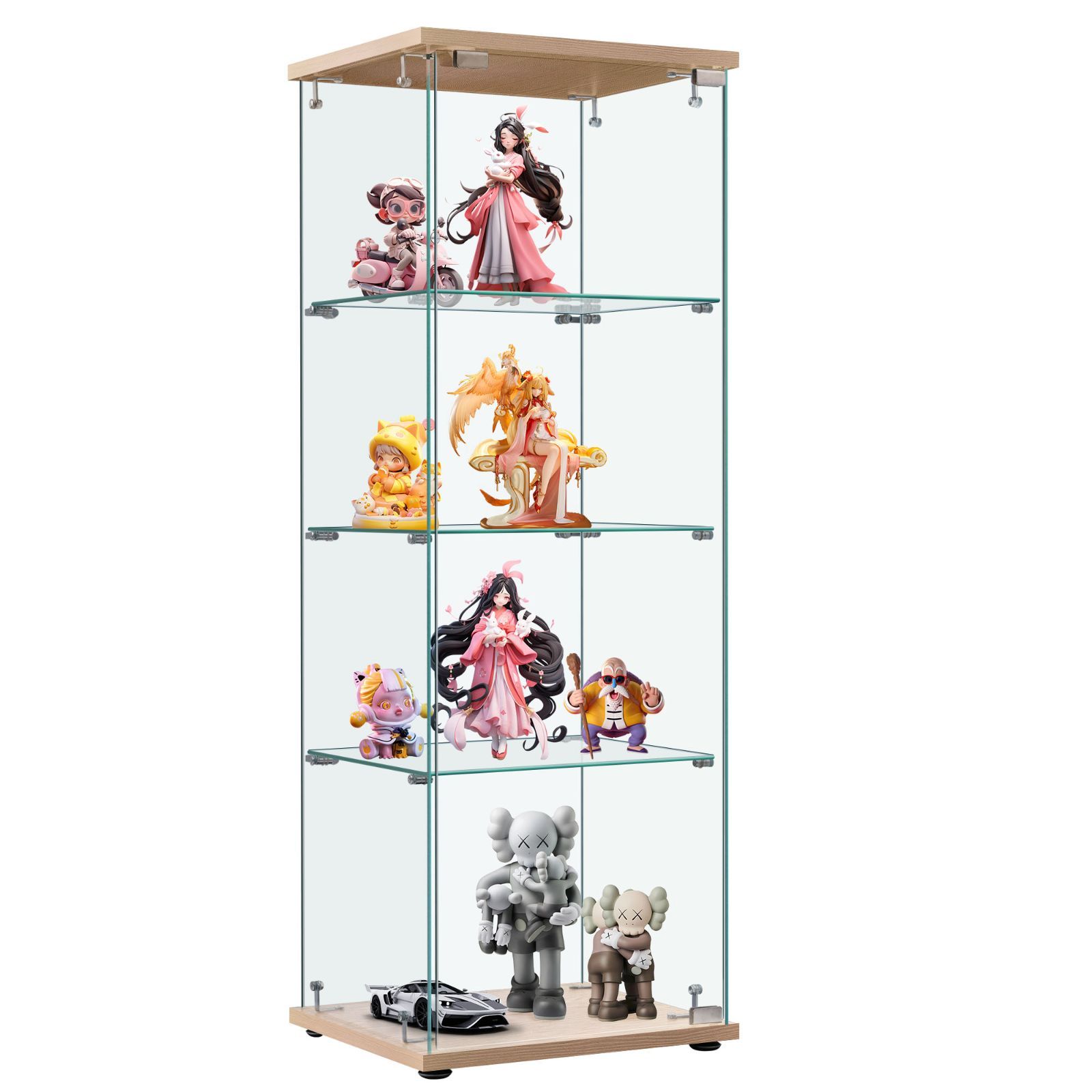 ガラスディスプレイキャビネット｜フィギュアケース｜4段｜ナチュラル｜強化ガラス｜幅42.5×奥行36.5×高さ120cm｜N515P170405N