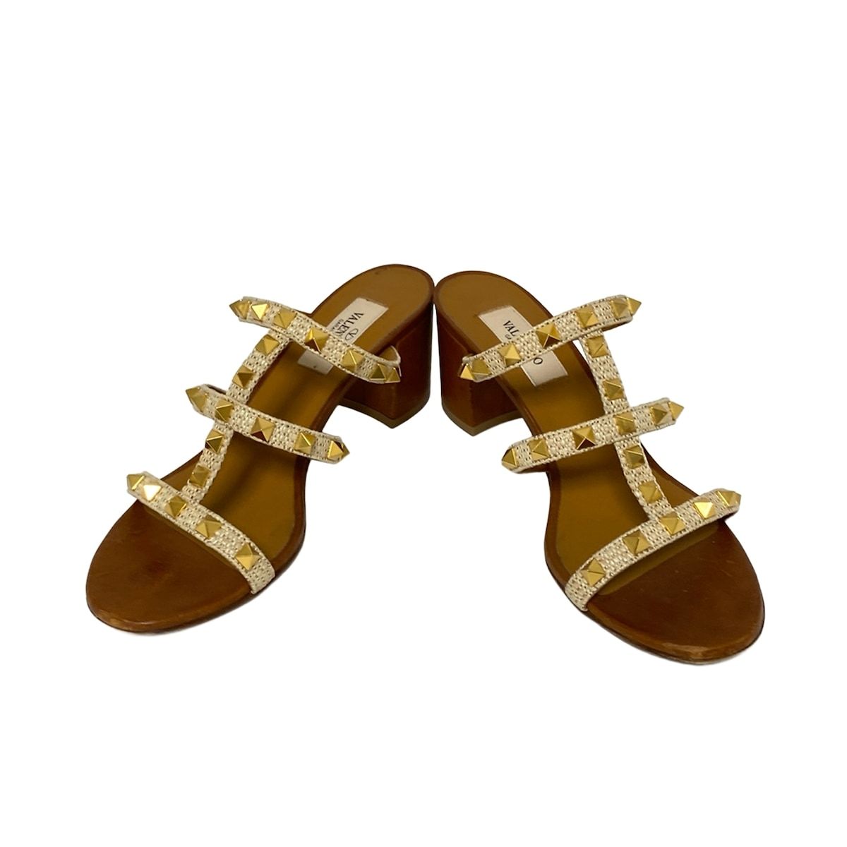 VALENTINOGARAVANI バレンチノガラバーニ ミュール 36 レディース - ベージュ スタッズ リネン