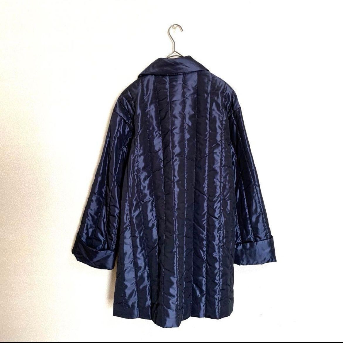 極美品◎レオナール キルティングロングコート ショールカラー 中綿 花柄 紺 F 即決ご希望額はコメントへ】 美品 mila schon ミラショーン