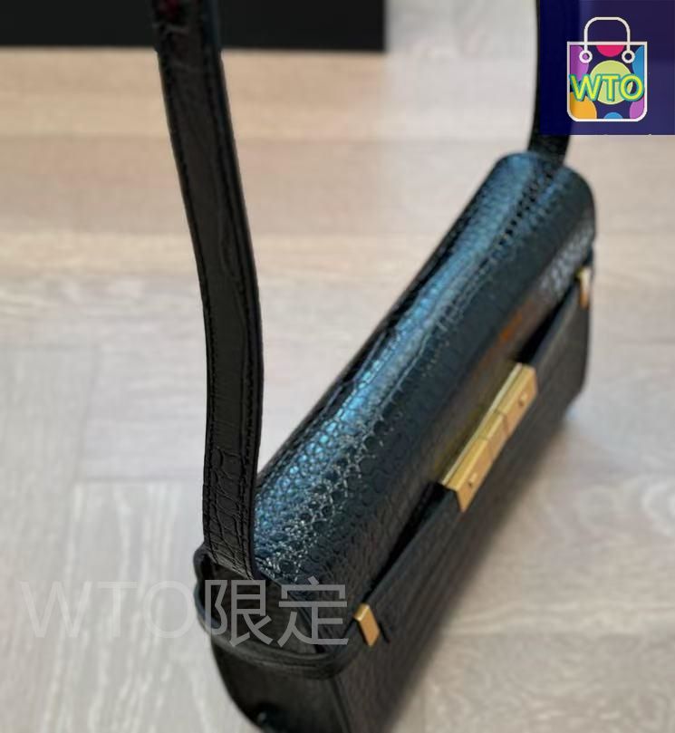 YSL ブラックアレグロ クロコダイル ハンドバッグ -WT0輸入