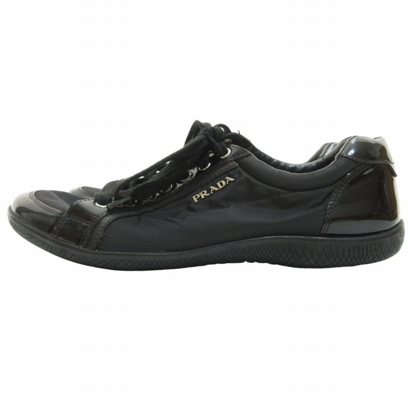 PRADA プラダ　レザースニーカー　本革　イタリア製　ブラック　レースアップ PRADA - 【新品】 PRADA / プラダ | ブラッシュドレザー レースアップ