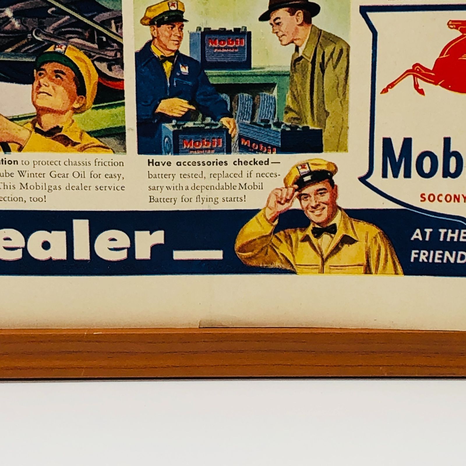 ビンテージ 広告　ポスター フレーム付　　『 モービルオイル (MOBIL OIL ) 』　1940's　※当時物　オリジナル アメリカ 輸入雑貨　 ヴィンテージ　アドバタイジング レトロ　 ( AZ1570 )