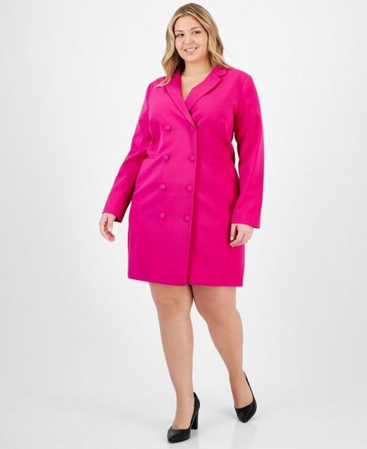 【送料無料】 タハリエーエスエル  レディース ジャケット・ブルゾン アウター Plus Size Milano Trench Button-Front Jacket Dress Shocking Pink