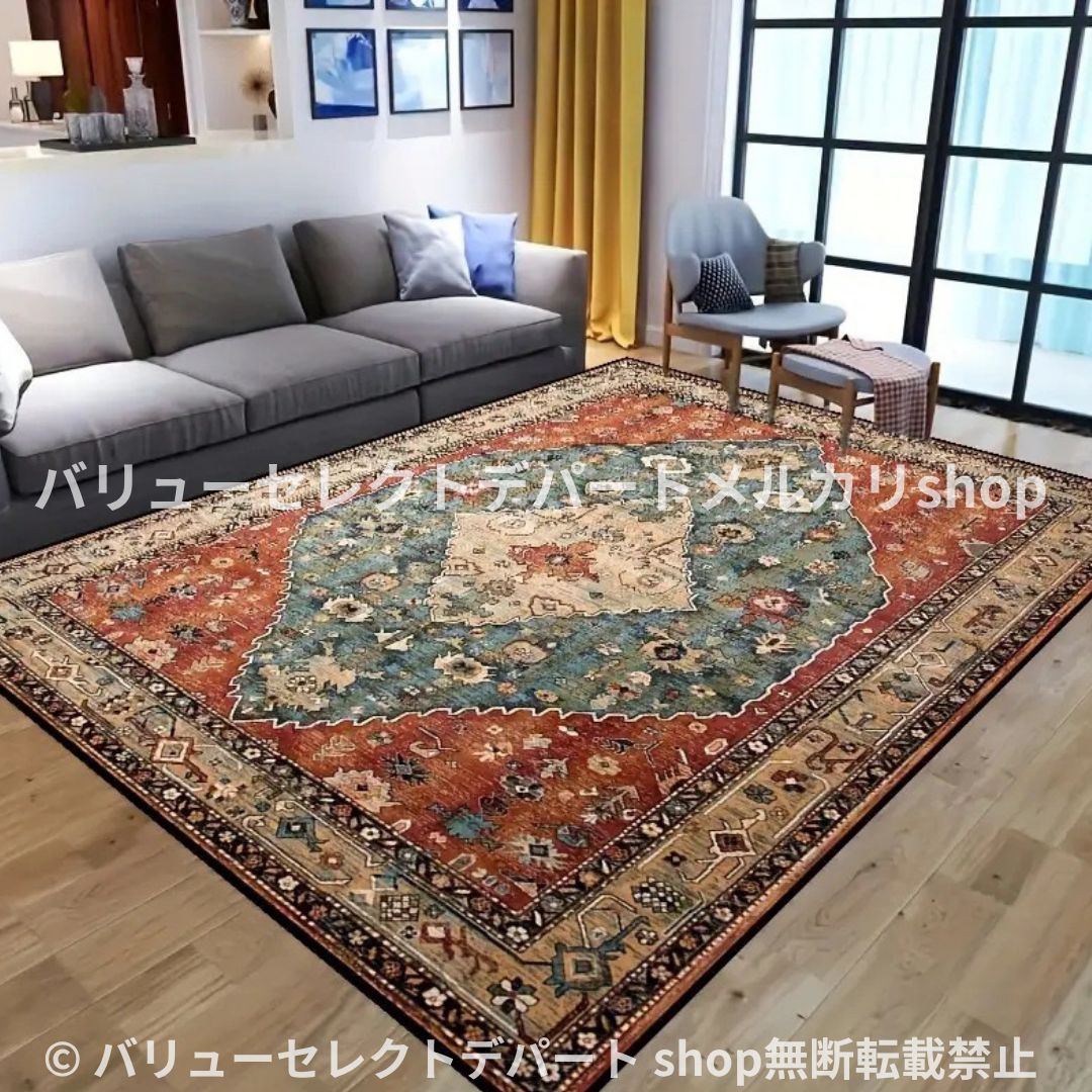 ラグ 北欧 おしゃれ カーペット 200×100 洗える 夏 犬 3畳 薄手 オールシーズン 大判 畳 長方形 カーペット ペルシャ風 ヨーロピアンラグ 滑り止め付き ホットカーペットカバー 床暖房 レッド エスニック 柔らかい センターラグ 子供 4畳