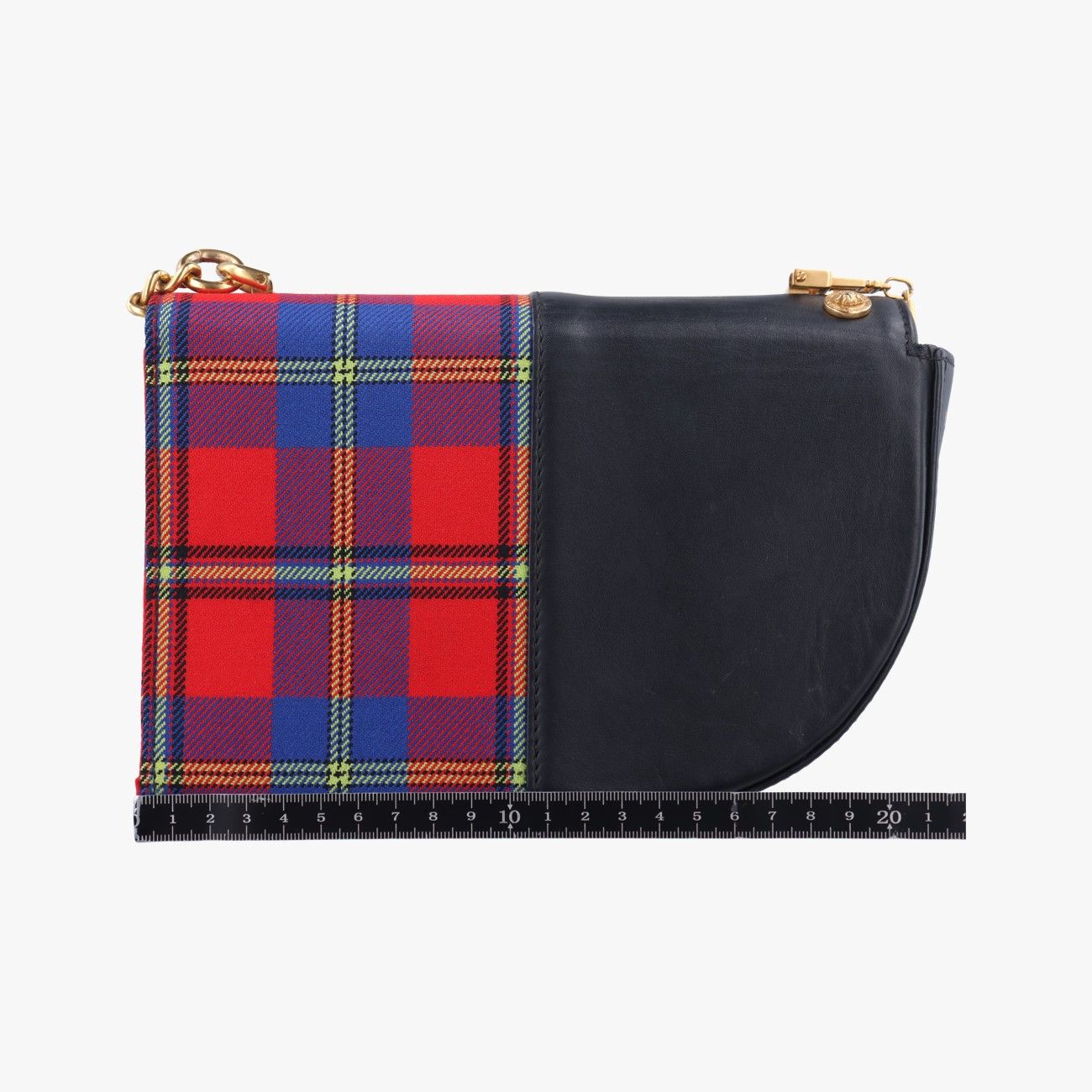 ヴェルサーチェ ヴェルサーチ VERSACEタータンプリントブラック×マルチ レザー×キャンバスCLG 087548460119