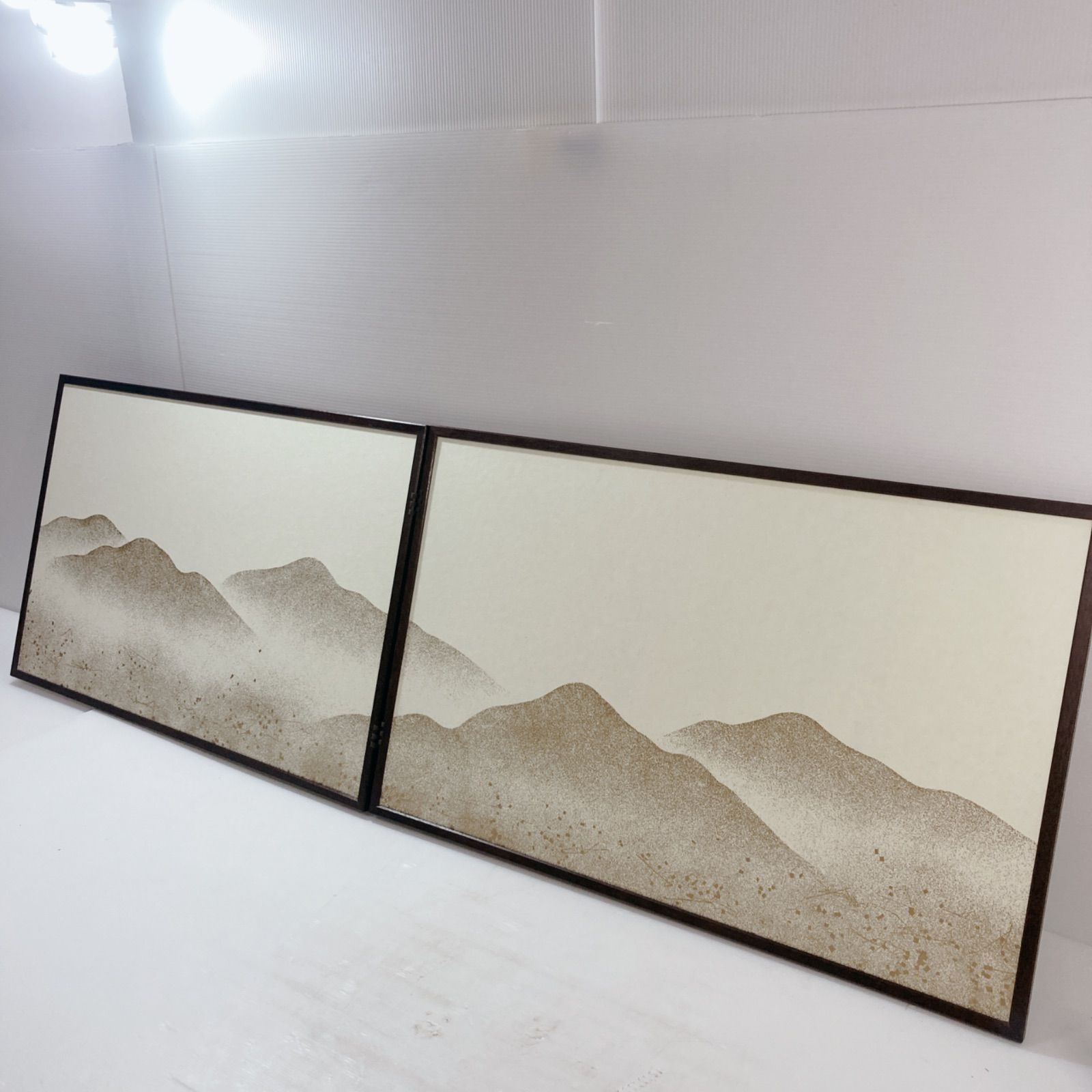 風炉先屏風 利休梅遠山 2枚折り屏風 伝統工芸品 アンティーク 茶道 風呂先