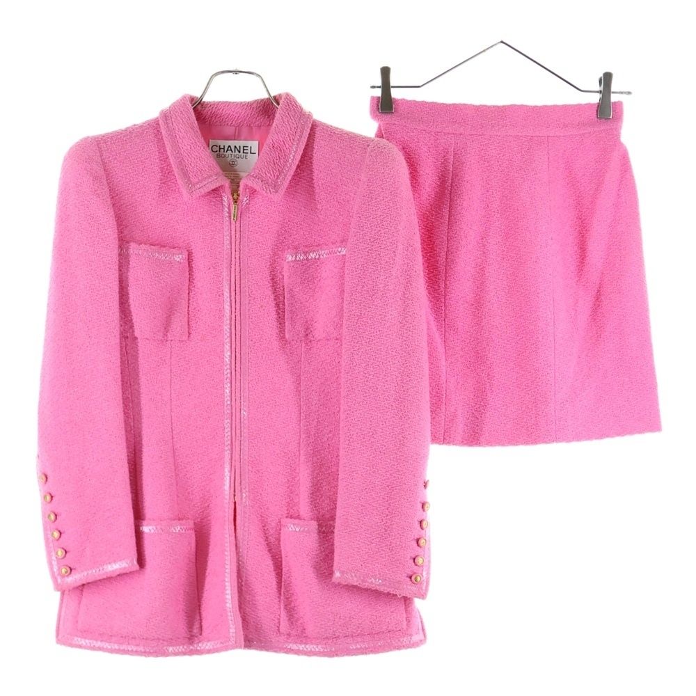 CHANEL シャネル P95 スプリングコレクション セットアップ ココマークボタン ナイロン装飾 ジップアップジャケット タイト ミニスカート レディース PO5125VO4023