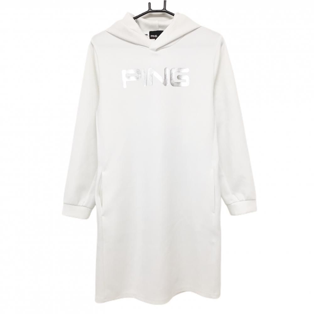 【新品】PING　長袖　ワンピース　白　L　ゴルフ　フード付き 新品】PING 長袖 ワンピース 白 L ゴルフ フード付き