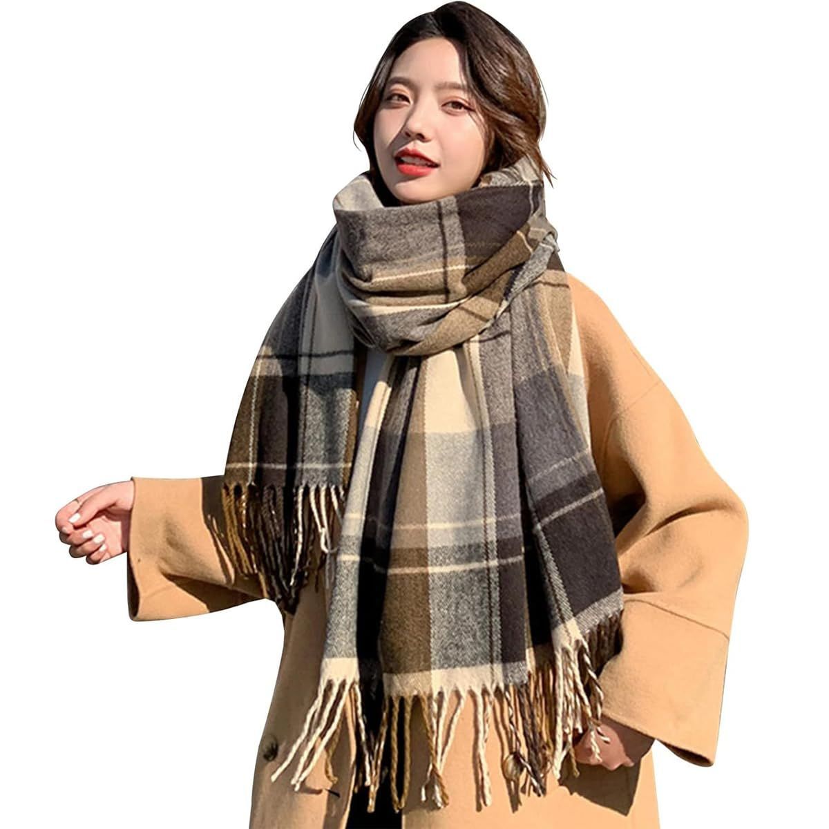まもなく終了 厚手 冬 肩掛け 防寒 ファッション 柔らかい 人気 羽織り ストール 通勤 大判 通学 男女兼用 マフラー 肌触り良い巻いて羽織ってアレンジ自在 チェック柄 あったか起毛 レディースマフラー 暖かい LZZOO 冬定番マフラー