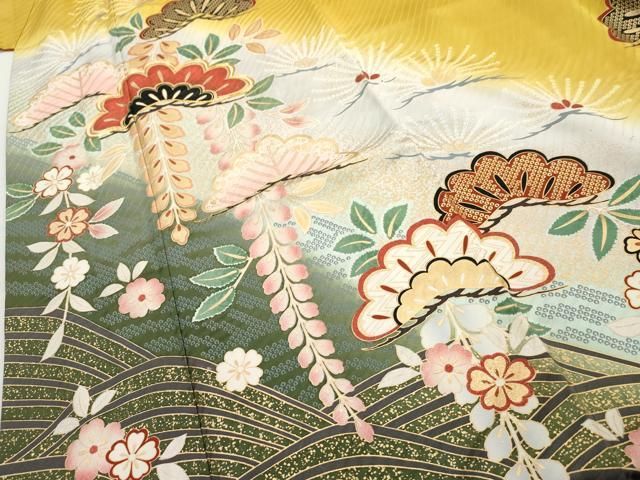 平和屋着物▽豪華振袖 駒刺繍 立波松文 暈し染め 金彩 正絹 逸品