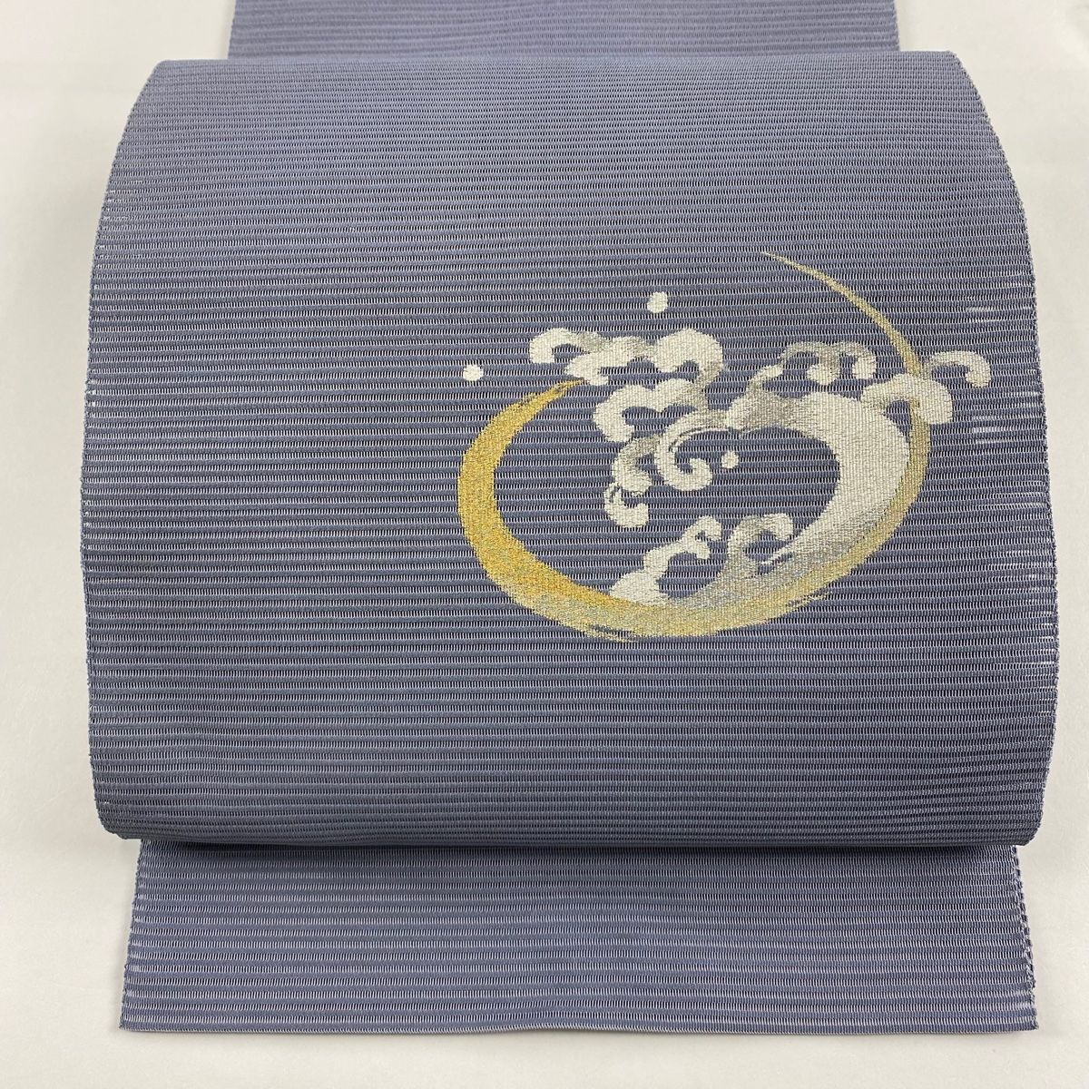 名古屋帯 秀品 夏帯 八寸名古屋帯 波頭 金銀糸 青灰色 正絹