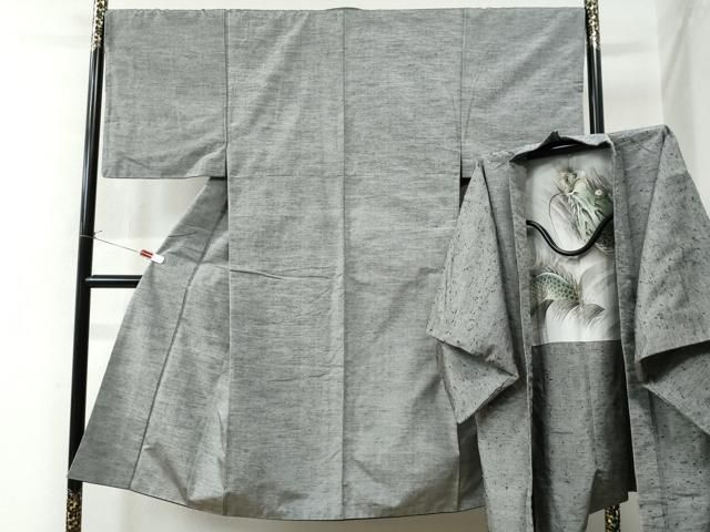 平和屋着物●男性 紬 髭紬羽織セット 色無地 灰青色 正絹 CAAW8478yc