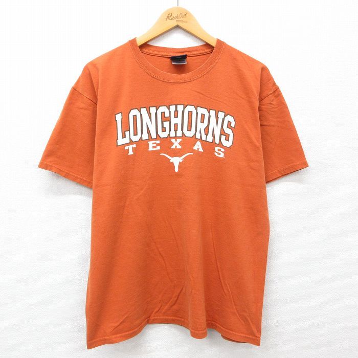 XL/古着 半袖 ビンテージ Tシャツ メンズ 00s テキサスロングホーンズ コットン クルーネック オレンジ 24may31 中古