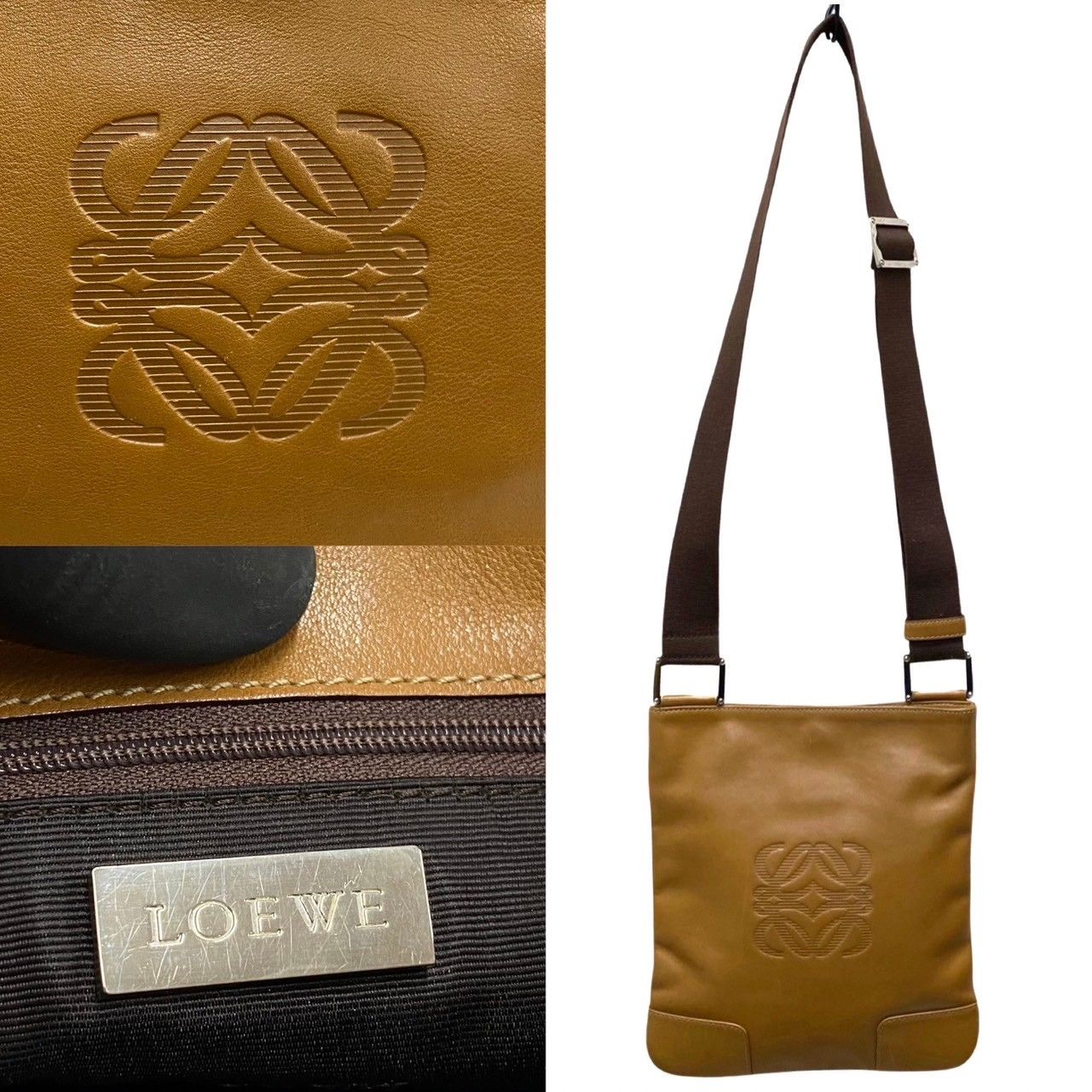 極 美品 希少品 袋付き LOEWE ロエベ アナグラム ロゴ レザー 本