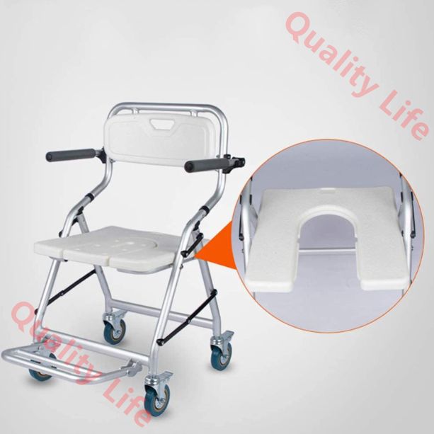 車椅子 シャワーチェアトイレ浴槽ポータブルベッドサイドローリング便座スツール 折りたたみシャワー車椅子 耐久性のある便器椅子 防水バススツール 高齢者用