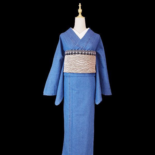 デニム着物 単品 レディース きもの 小紋 単衣着物 インディゴ 淡い青 ユーズド感 綿 コットン |モダン 大人かわいい|普段着 お出かけ デート|洗える着物 M L| |40代 50代 60代 kimono-deni-ji2