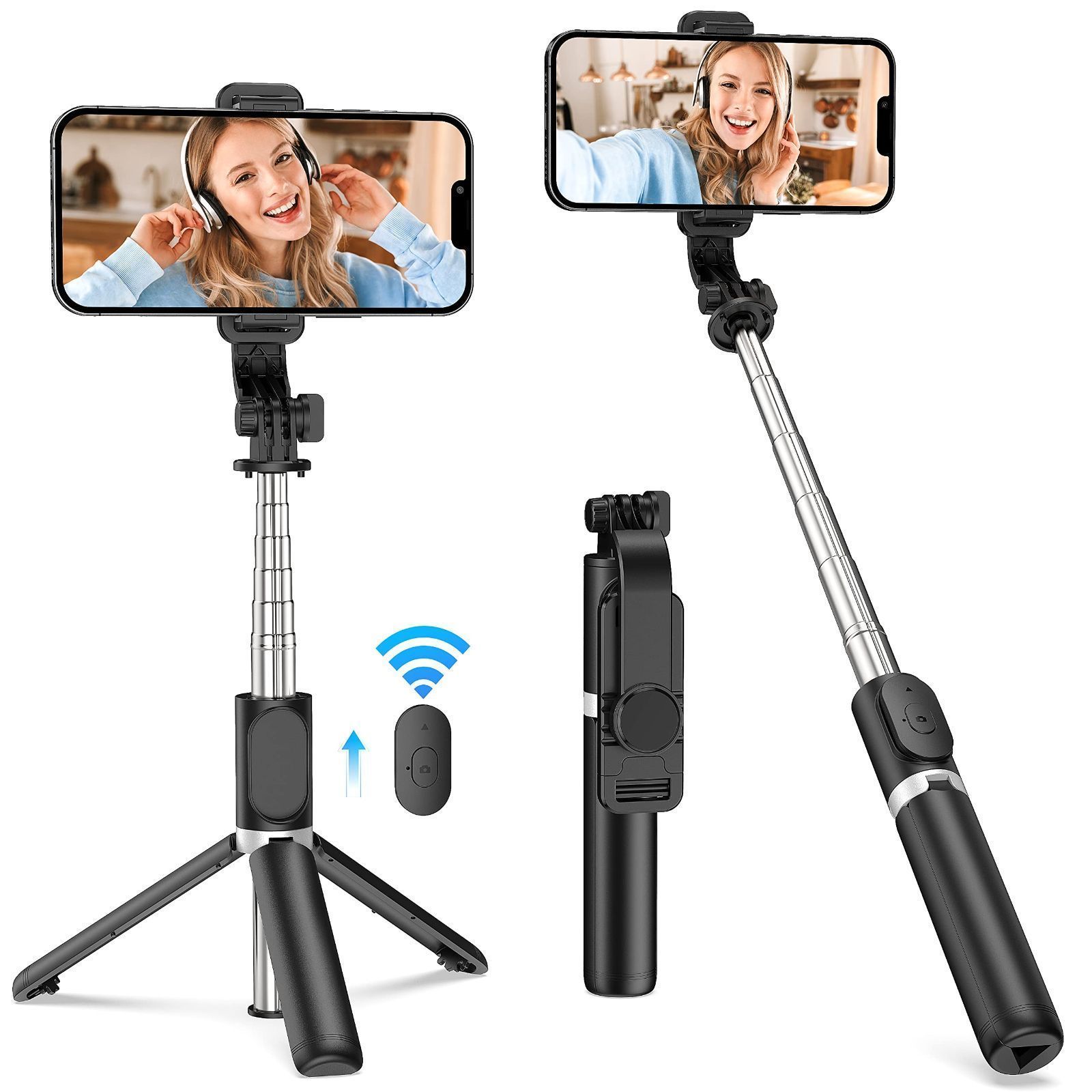 【特価商品】無線 折りたたみ 折りたたみ リモコン付き遠隔撮影 360回転 コンパクト スタンド 7段階伸縮 持ち運び便利 スマホ三脚 Blueto
