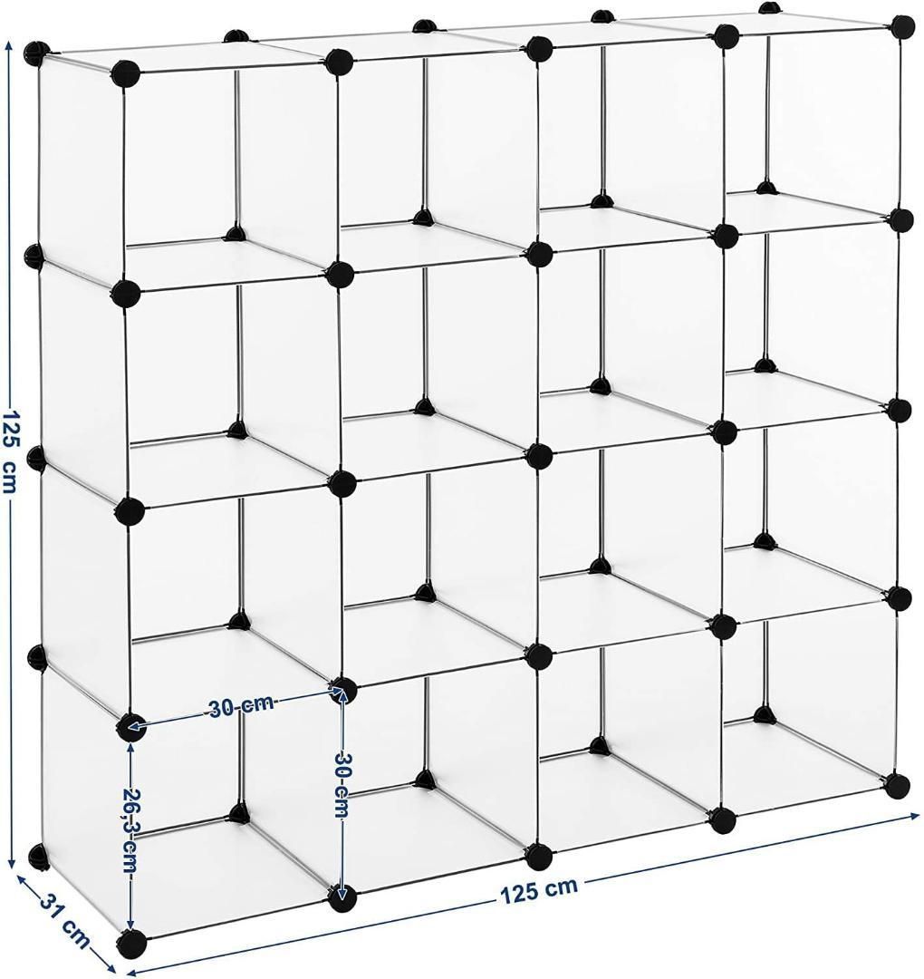 組立式 収納棚 16箱 30×30cm ハンマー付 半透明 本棚 収納ボックス