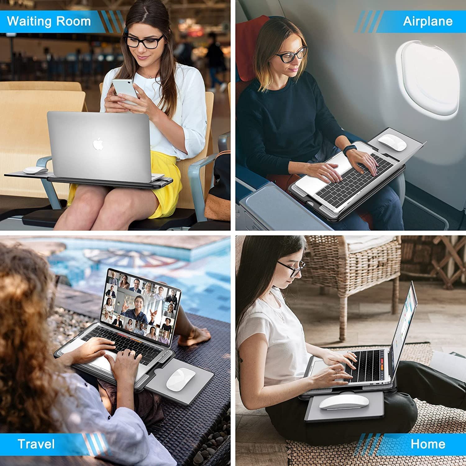 AboveTEK 膝上テーブル ノートパソコン スタンド 7~15.7インチ対応 放熱性 軽量 Macbook Air/Macbook Pro/iPad Pro/Notebooks 収納式マウスパッド 携帯用ひざ上PCスタンド 冷却台 ノートパソコン用 滑り止 | 膝上テーブル : マウスパッド付き 7~15.6インチ対応 7~15.7