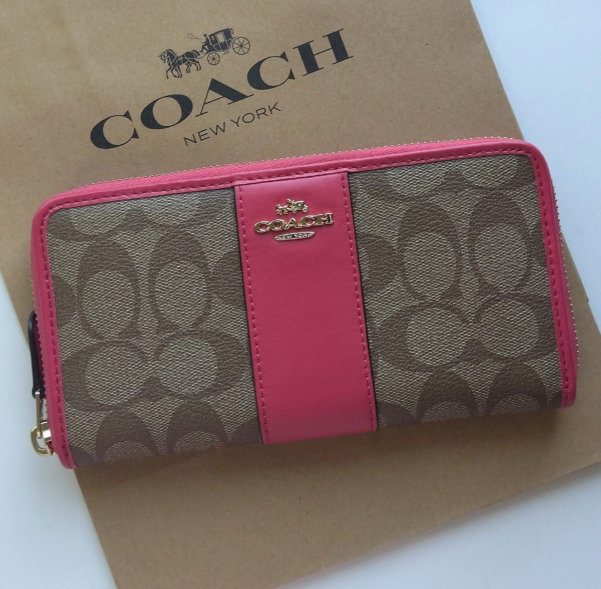 福袋セール 【新品】COACH コーチ 長財布 ピンク カーキ シグネチャー