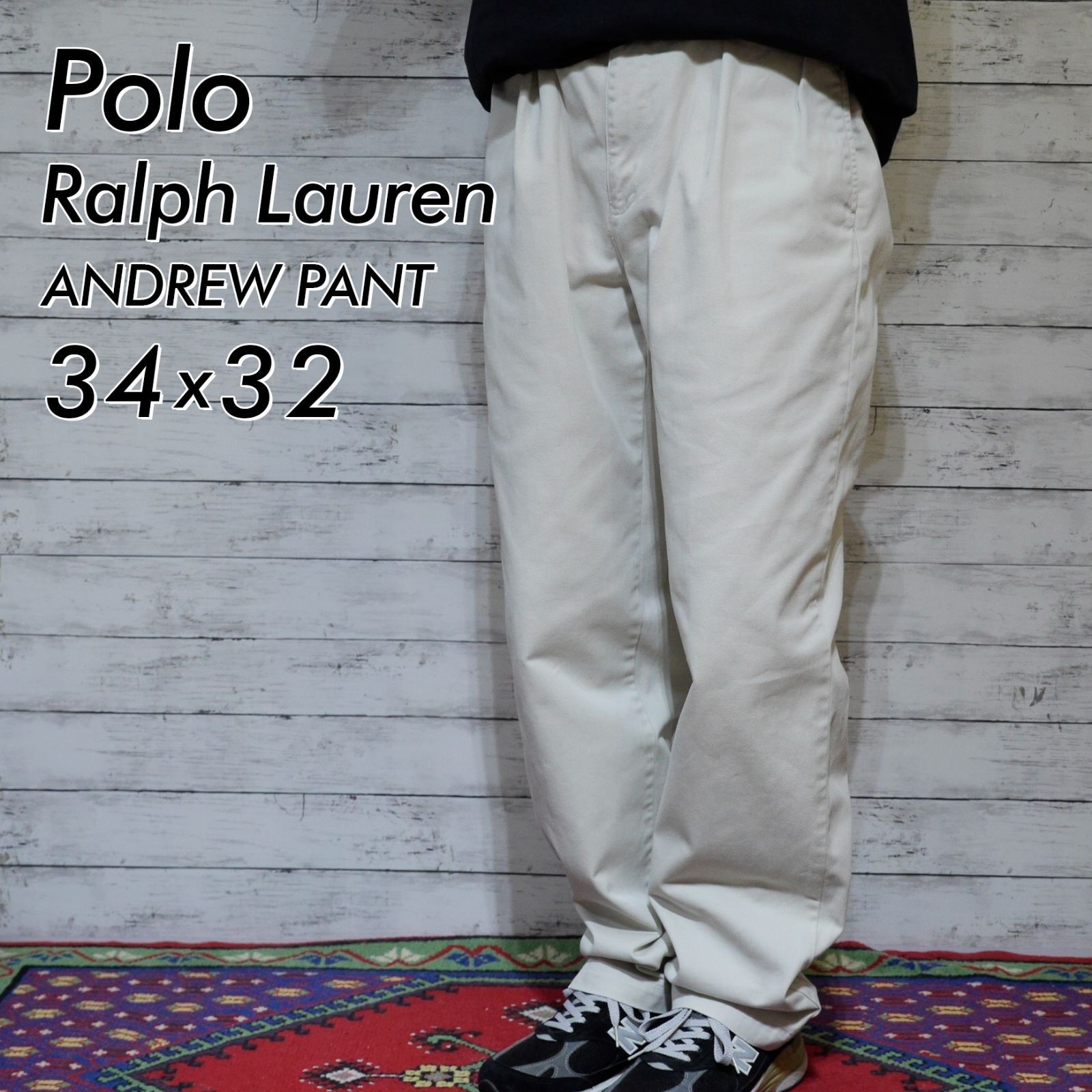 Polo Ralph Lauren ポロラルフローレン W34 L32 ツータック チノパン スラックス パンツ ワイドパンツ ANDREW アンドリュー ライトベージュ メキシコ製 20202535