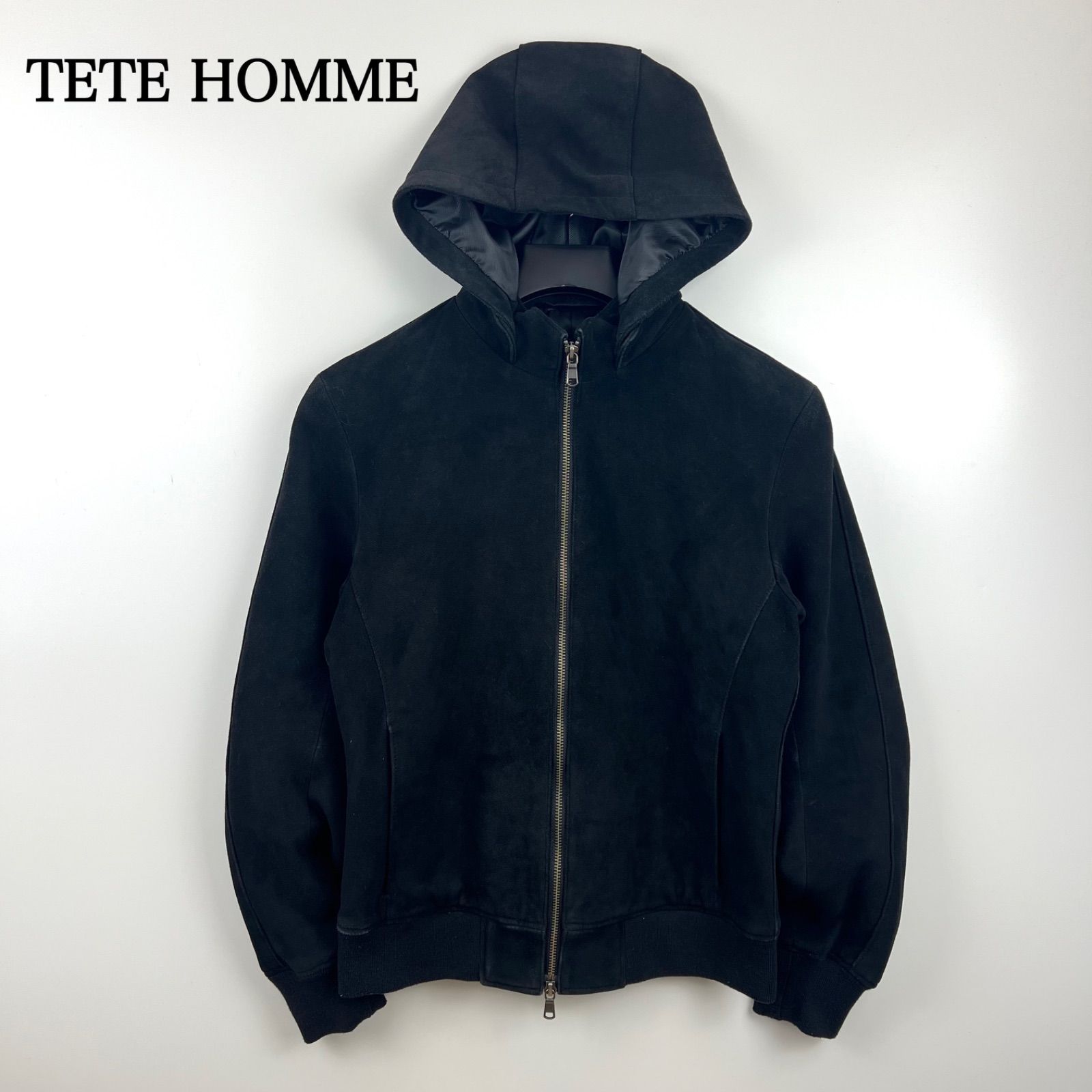 TETE HOMME 00s y2k archive sheepskin leather hoodie jacket 5 M 
