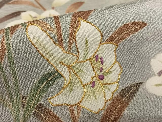 平和屋着物○京の名門 じゅらく謹製 帝王紫 訪問着 駒刺繍 百合 暈し  