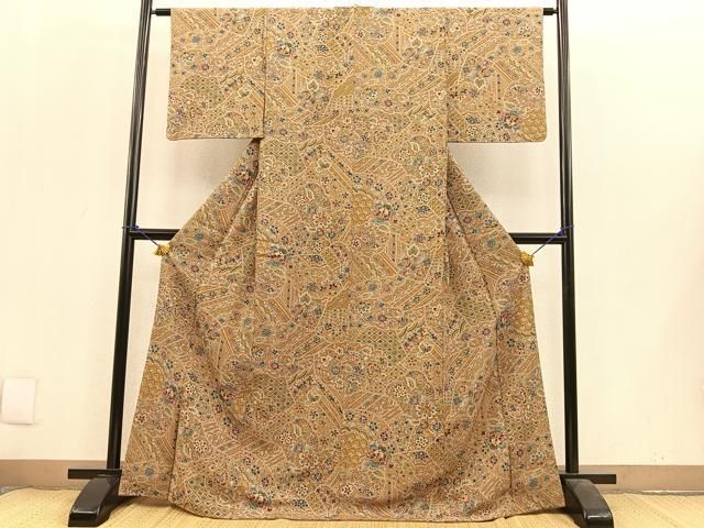 平和屋着物▽小紋 単衣 更紗花鳥文 洗える着物 AAAW1749fy