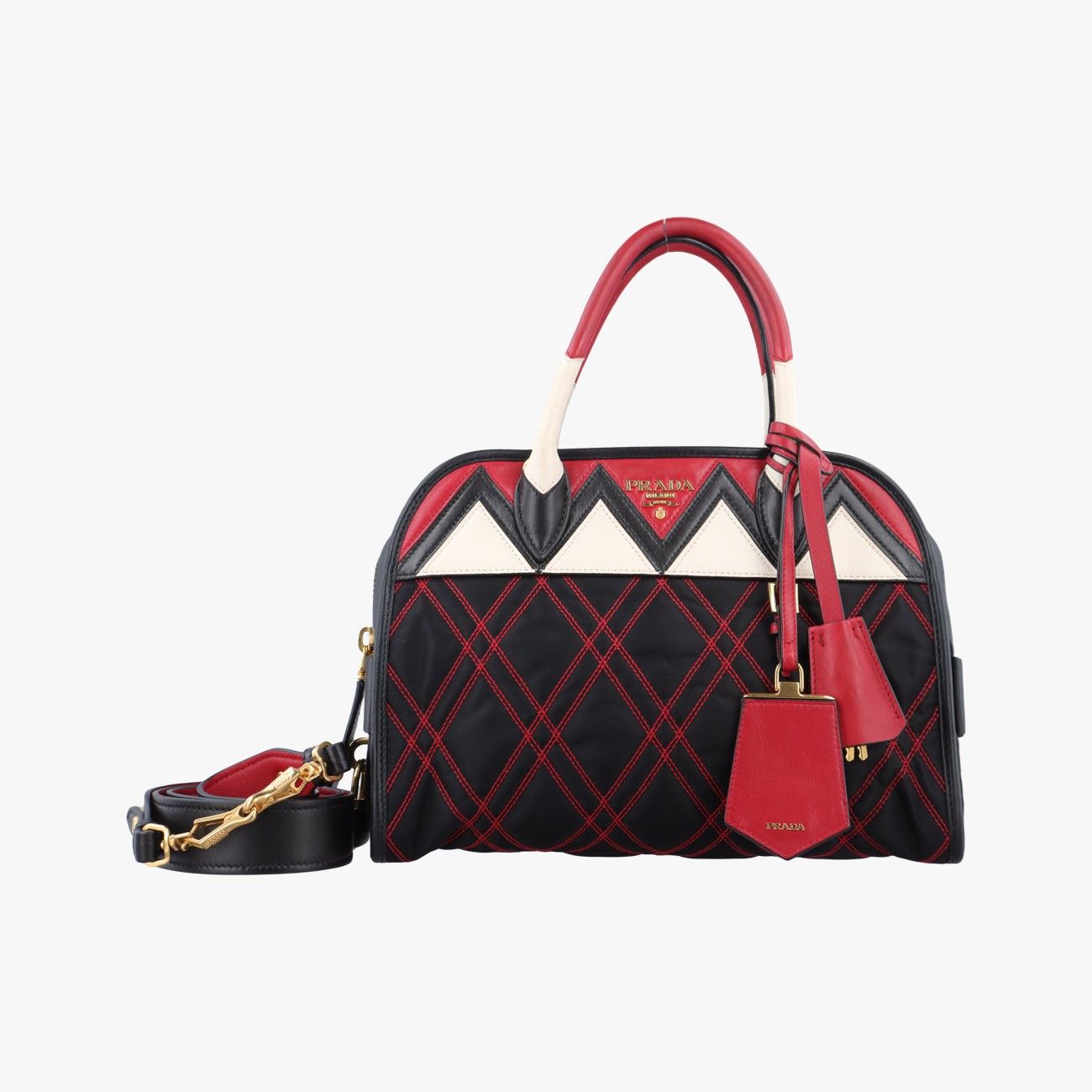 【美品！】PRADA プラダ　アースカラー プラダPradaエスプラナードマルチカラーナイロン×レザー1BB02725