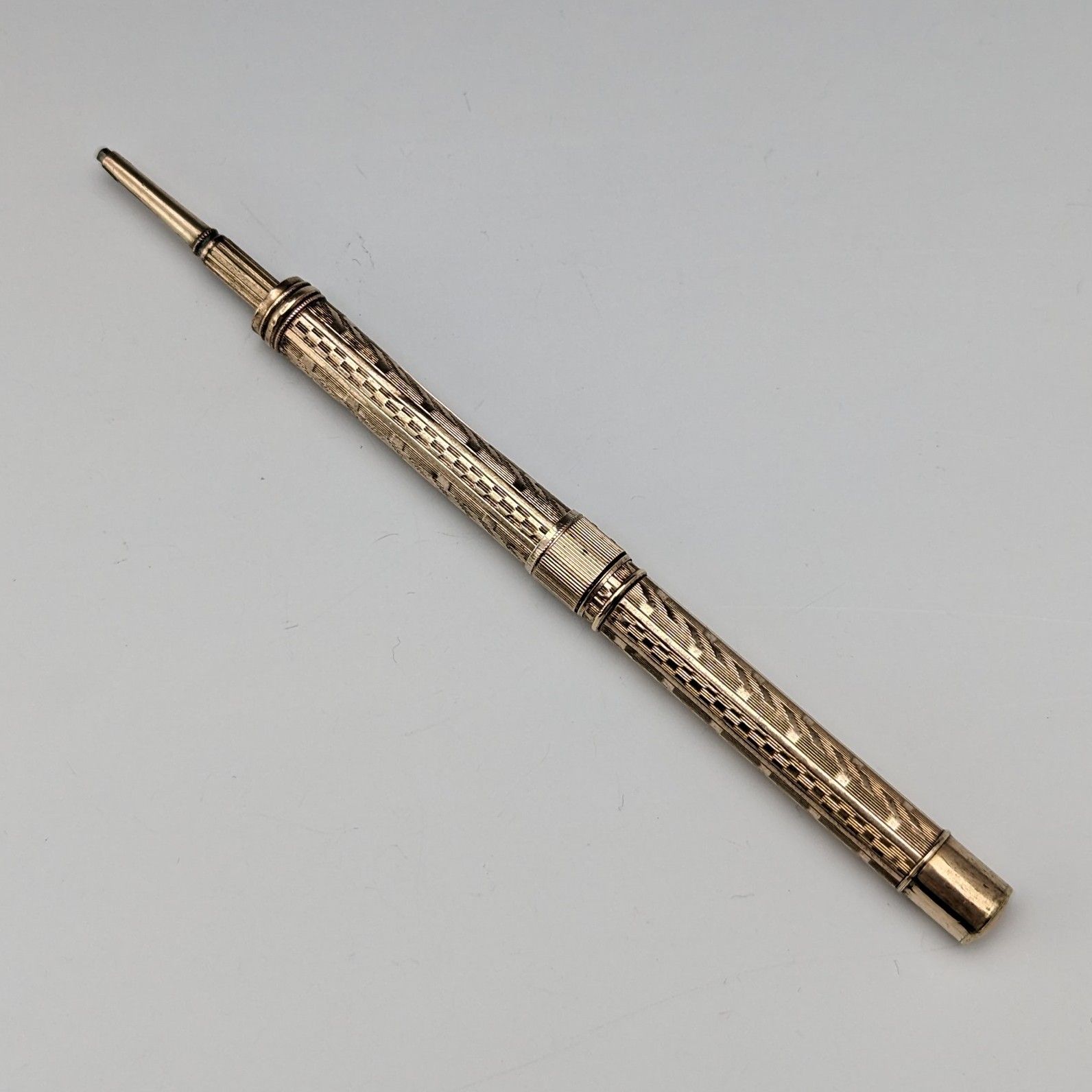 ヴィンテージ 金張り 推進式ペンシル＆つけペン 伸縮式96-121mm ヴィンテージ 金張り 推進式ペンシル＆つけペン 伸縮式96-121mm