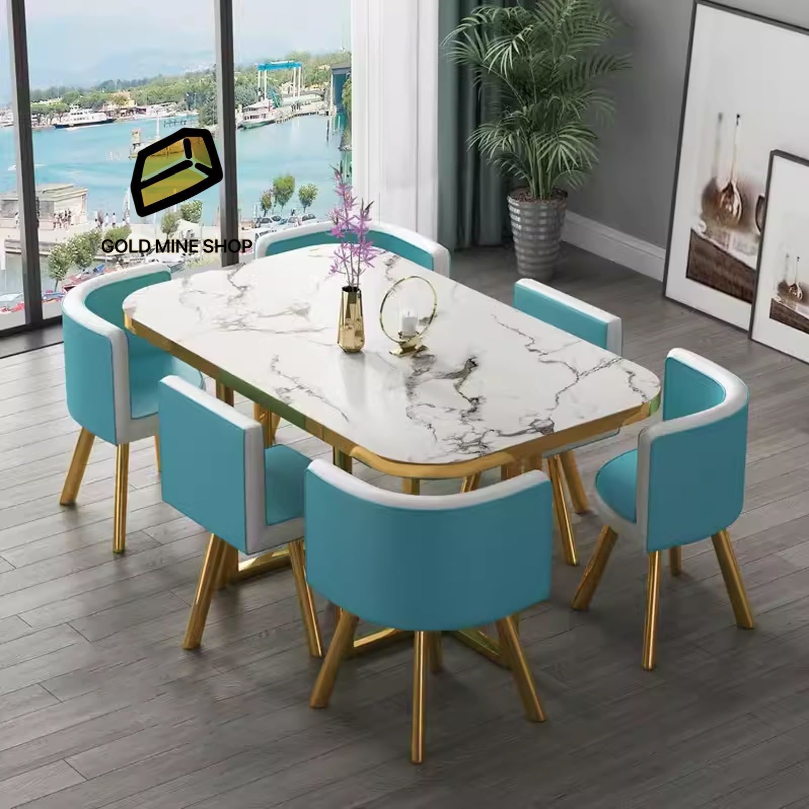 ダイニングテーブルセット6人用 食卓セット 丸テーブル モダンデザインテーブルと椅子セッバックレスト付き 150x90x75cm
